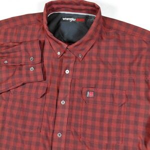 Wrangler Riggs Workwear Red Plaid Button Down Long Sleeve Shirt‎ Mens 3XL